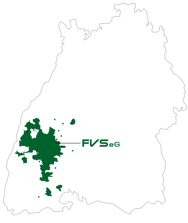 Karte Baden-Württemberg mit dem Tätigkeitsgebiet der FVS eG im Schwarzwald